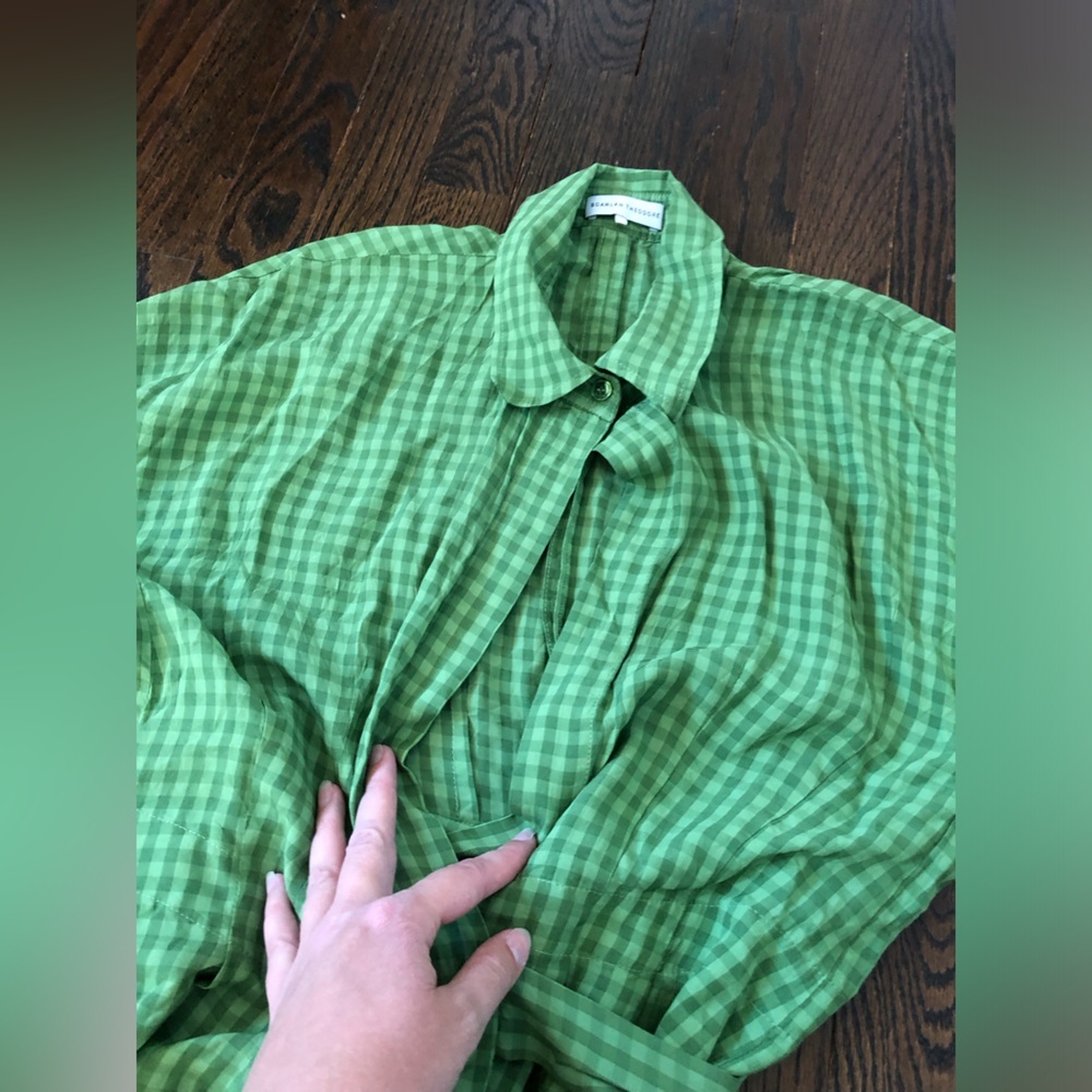 Scanlan Theodore Women’s M Green Gingham Wrap Midi Dress w/Collar and Belt - EUC - Picture 13 of 15